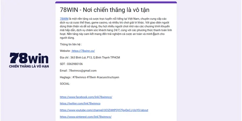 liên hệ 78win 1 Liên hệ 78win bằng form doc google